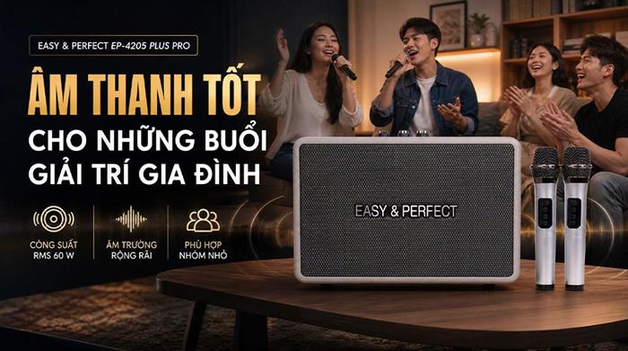 Loa karaoke xách tay Easy & Perfect EP-4205 Plus Pro 60W Màu Xám