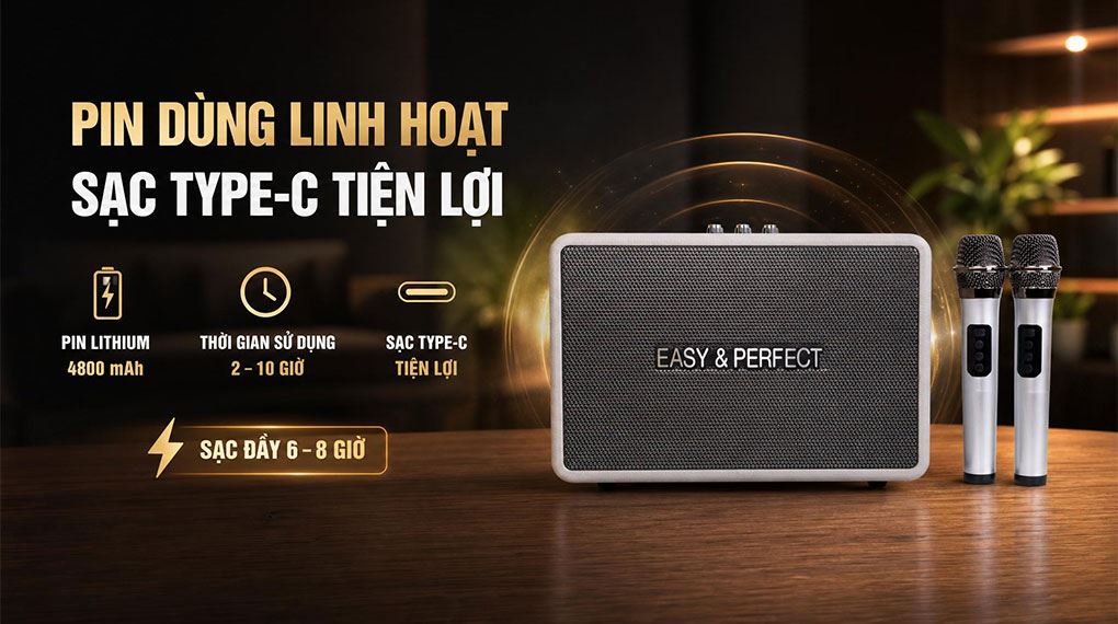 Loa karaoke xách tay Easy & Perfect EP-4205 Pro 60W Màu Xám