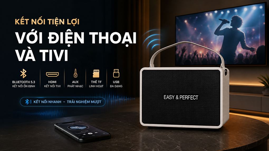 Loa karaoke xách tay Easy & Perfect EP-Volcano 200W Màu Xám
