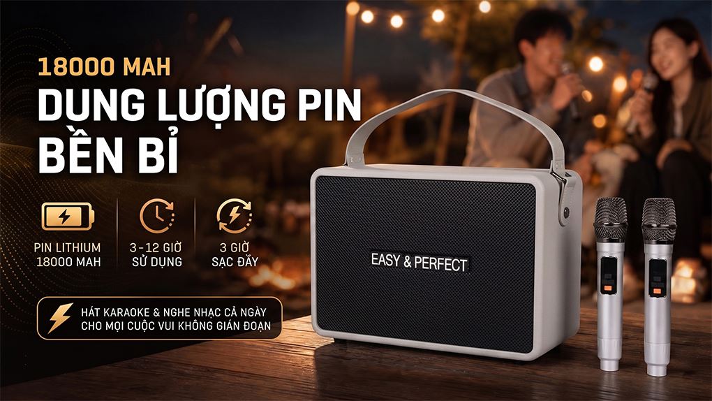 Loa karaoke xách tay Easy & Perfect EP-Volcano 200W Màu Xám