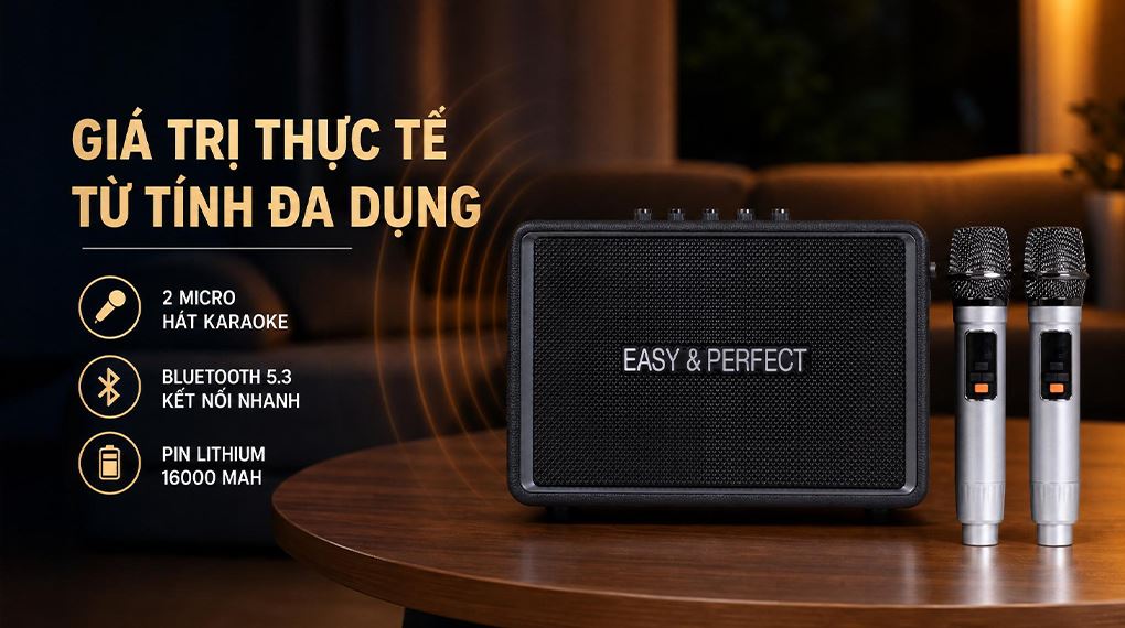 Loa karaoke xách tay Easy & Perfect EP-Tornado 130W - Đen Màu Đen