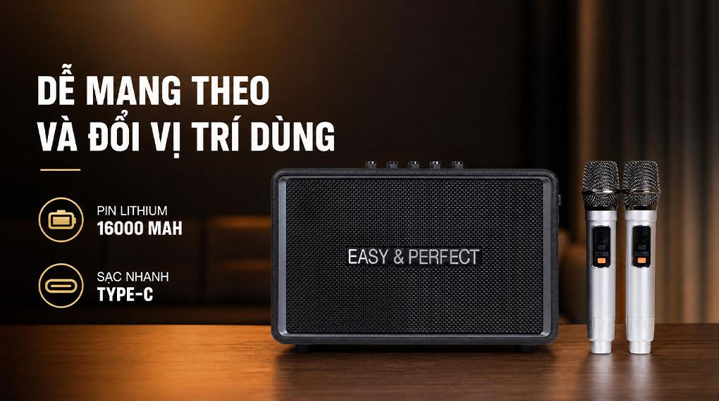 Loa karaoke xách tay Easy & Perfect EP-Tornado 130W - Đen Màu Đen
