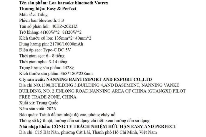 Loa karaoke xách tay Easy & Perfect EP-Votrex 160W - Trắng Màu Trắng