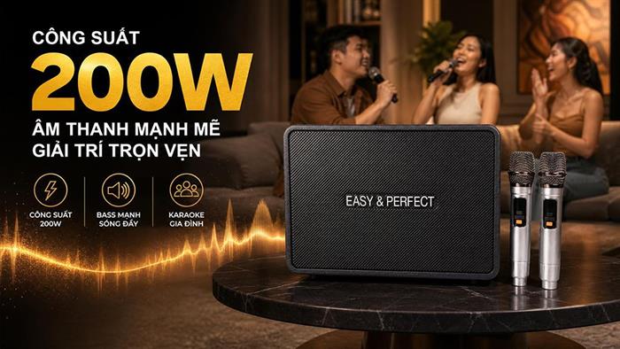 Loa karaoke xách tay Easy & Perfect EP-Volcano 200W - Đen Màu Đen