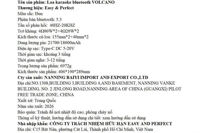Loa karaoke xách tay Easy & Perfect EP-Volcano 200W - Đen Màu Đen