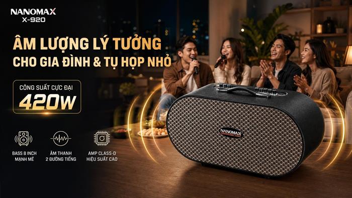Loa karaoke xách tay Nanomax X-920 420W Màu Đen