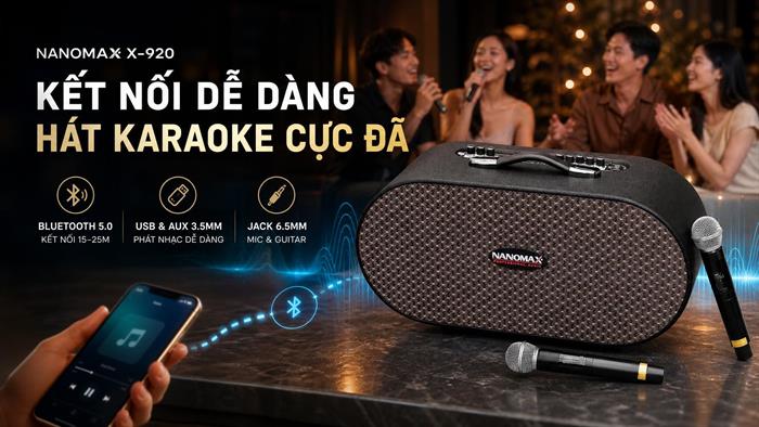 Loa karaoke xách tay Nanomax X-920 420W Màu Đen