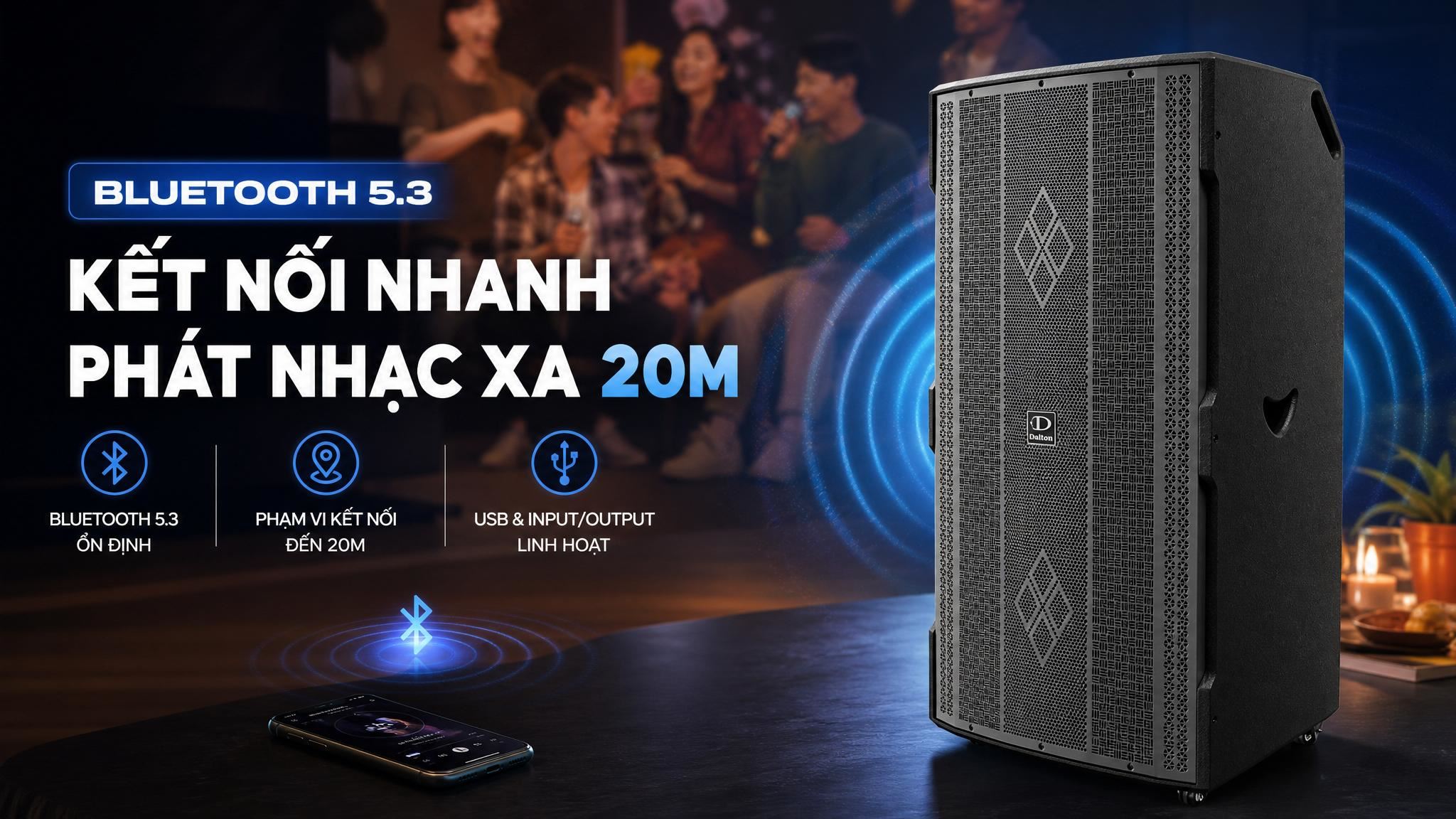Loa kéo karaoke Dalton PartyPro 215 1800W Màu Đen - Xám