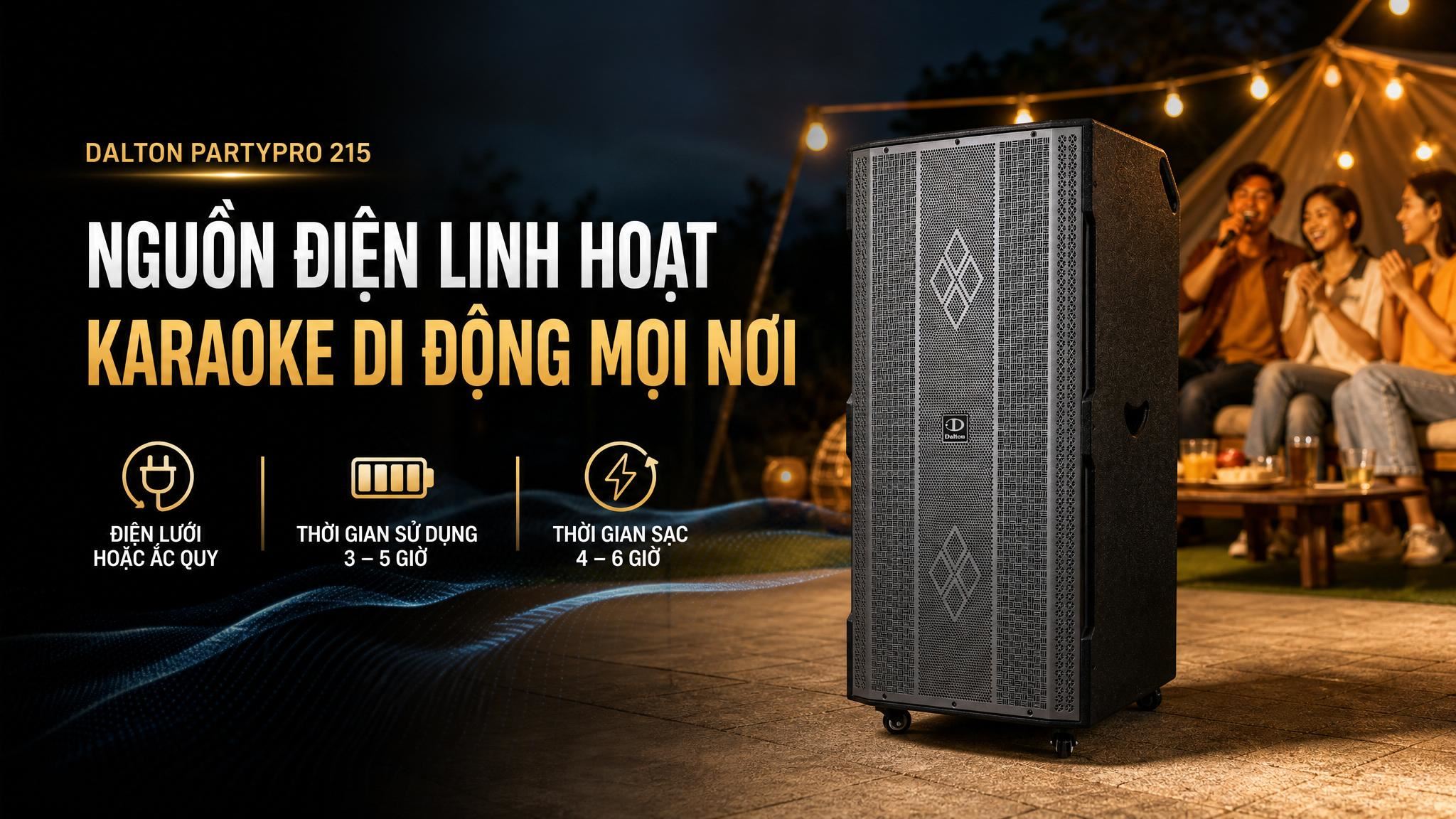 Loa kéo karaoke Dalton PartyPro 215 1800W Màu Đen - Xám