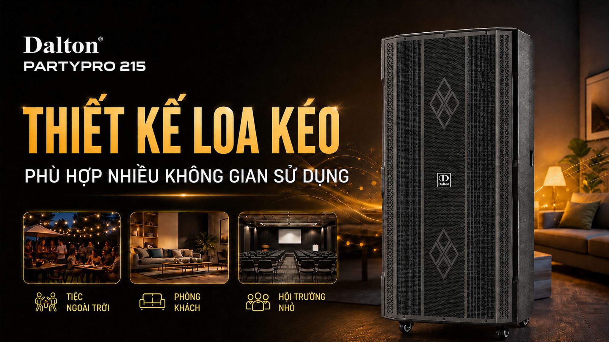 Loa kéo karaoke Dalton PartyPro 215 1800W Màu Đen - Xám