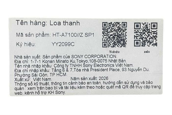 Loa thanh Sony BRAVIA Theatre Bar 7 HT-A7100 405W Màu Đen