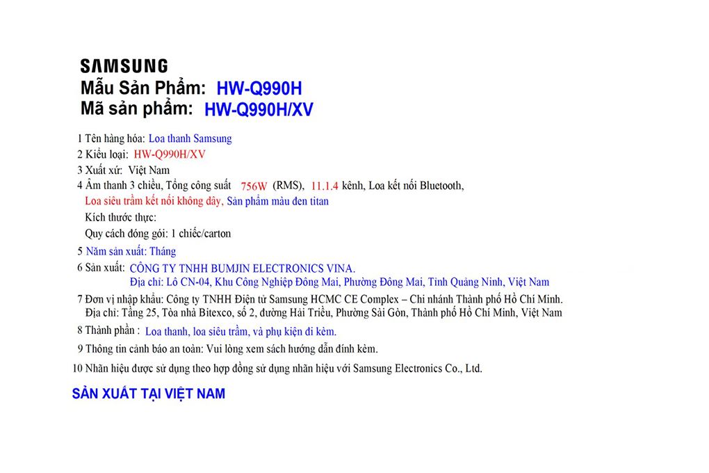 Bộ loa thanh Samsung HW-Q990H/XV 756W Màu Đen