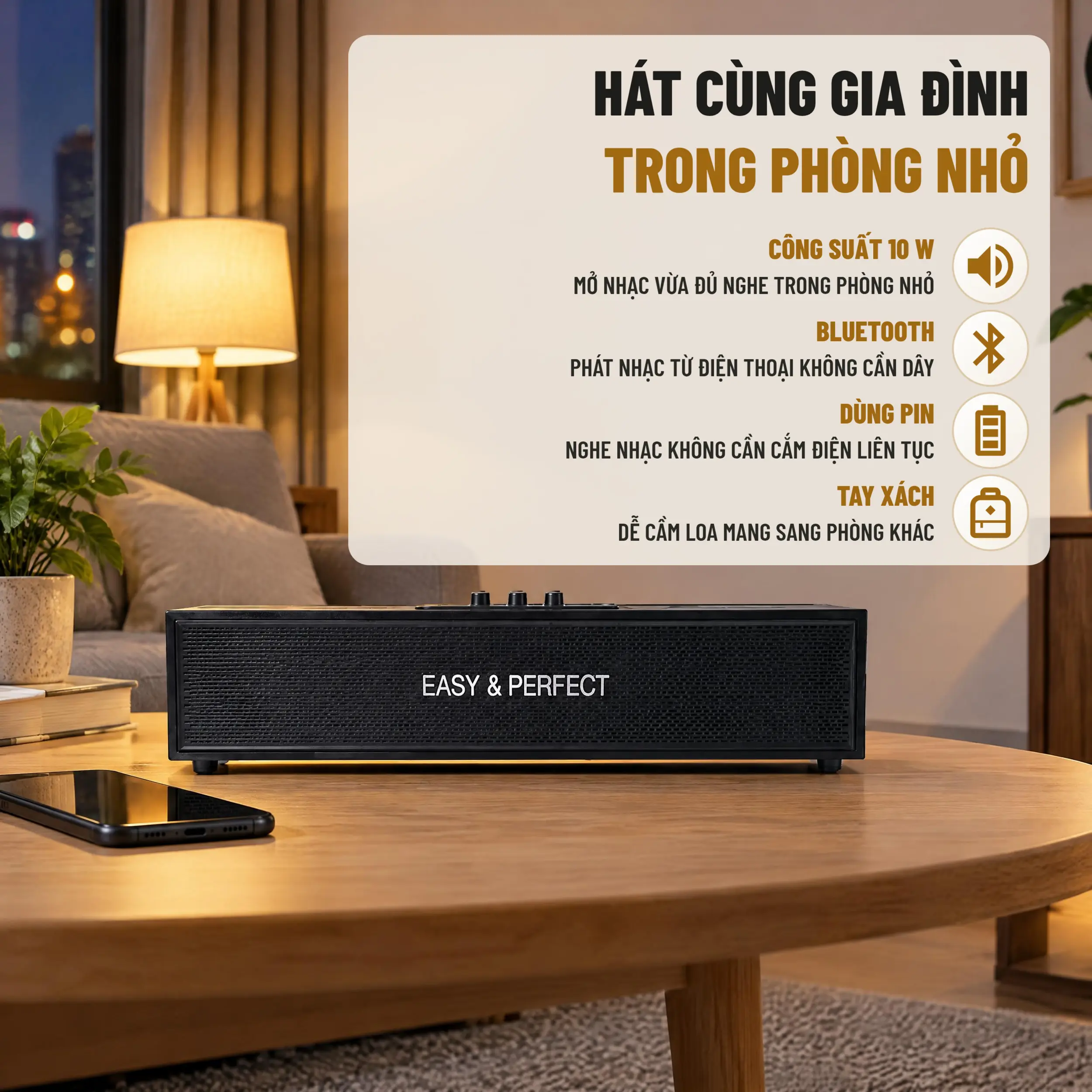 Loa karaoke xách tay Easy & Perfect Zyron 10W Đen