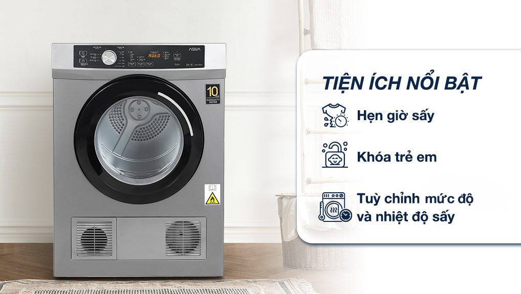 Máy sấy thông hơi Aqua 8 kg AQH-V800H SS - Tiện ích
