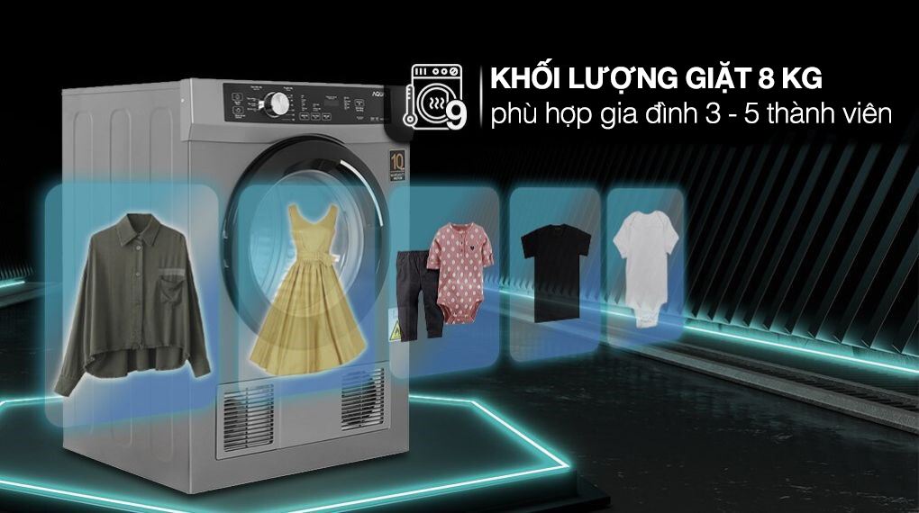 Máy sấy thông hơi Aqua 8 kg AQH-V800H SS - Khối lượng