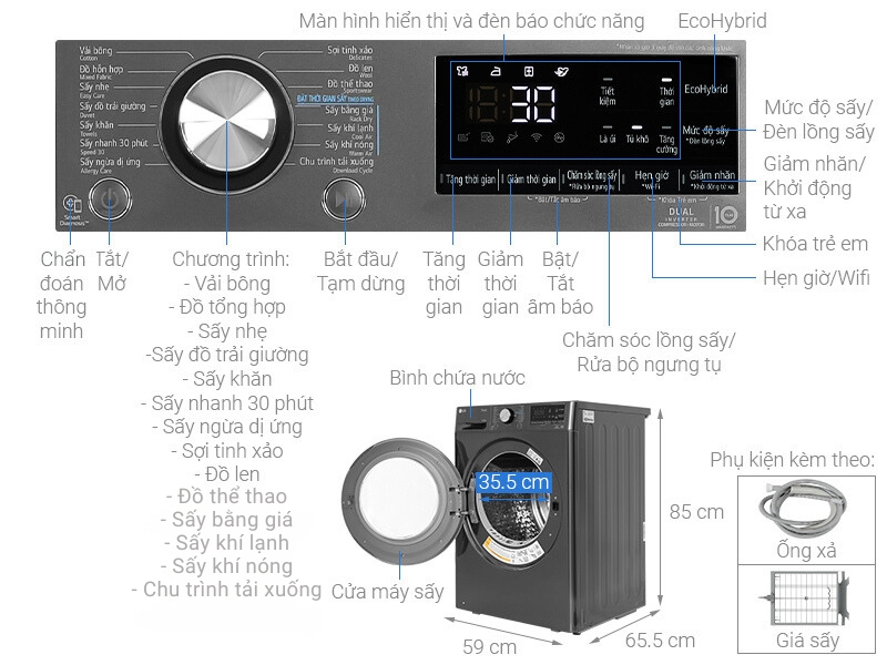 Máy sấy bơm nhiệt LG 10.5 kg DVHP50B