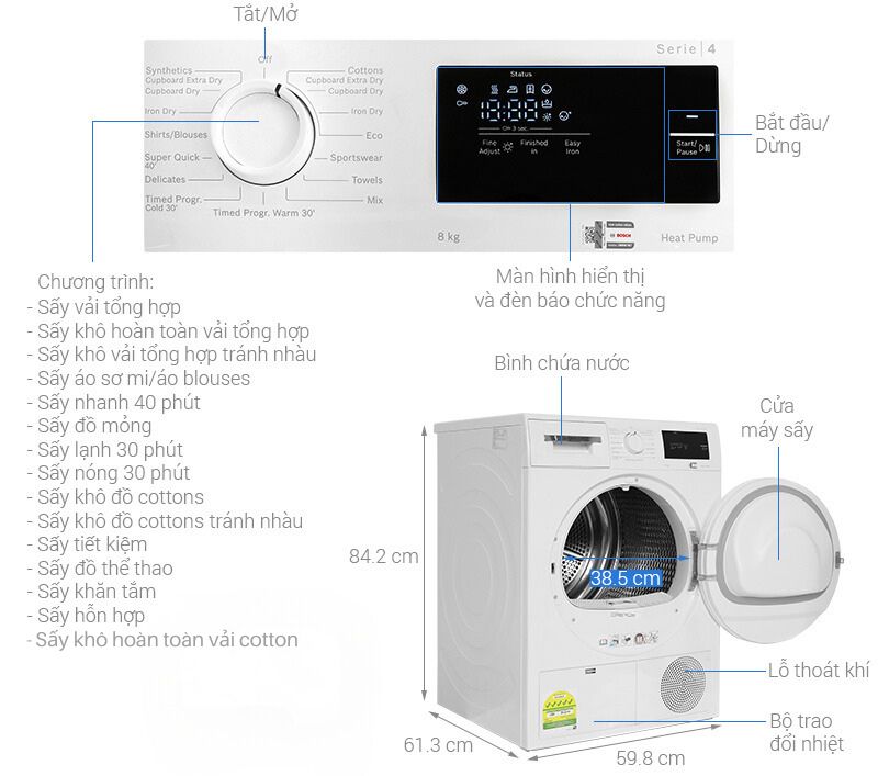 Máy sấy bơm nhiệt Bosch 8 kg WTH83028SG