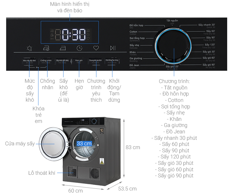 Máy sấy thông hơi Aqua 9 kg AQH-V901K PS