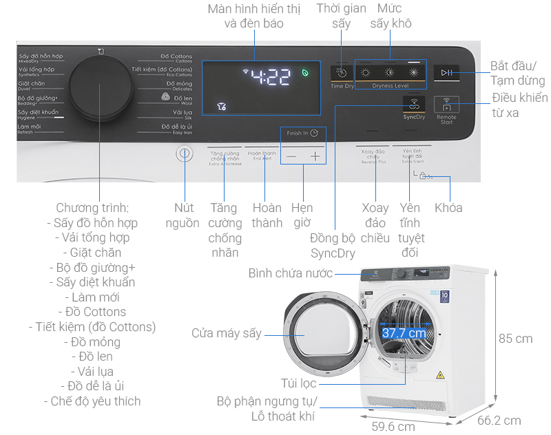 Máy sấy bơm nhiệt Electrolux UltimateCare 9 kg EDH903R7WC