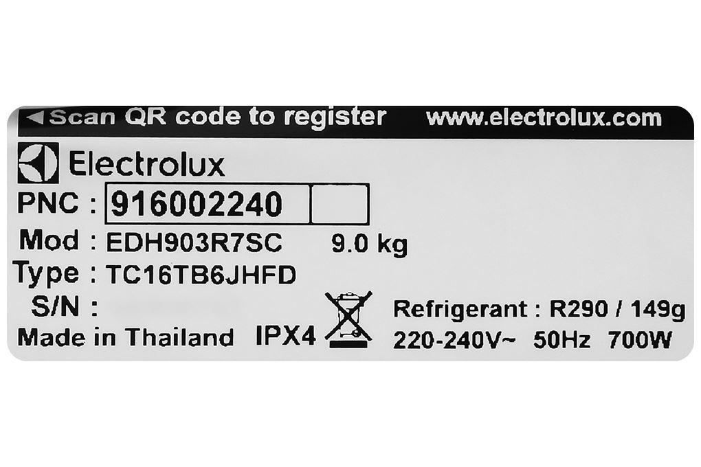 Máy sấy bơm nhiệt Electrolux UltimateCare 9 kg EDH903R7SC Màu Đen - Xám