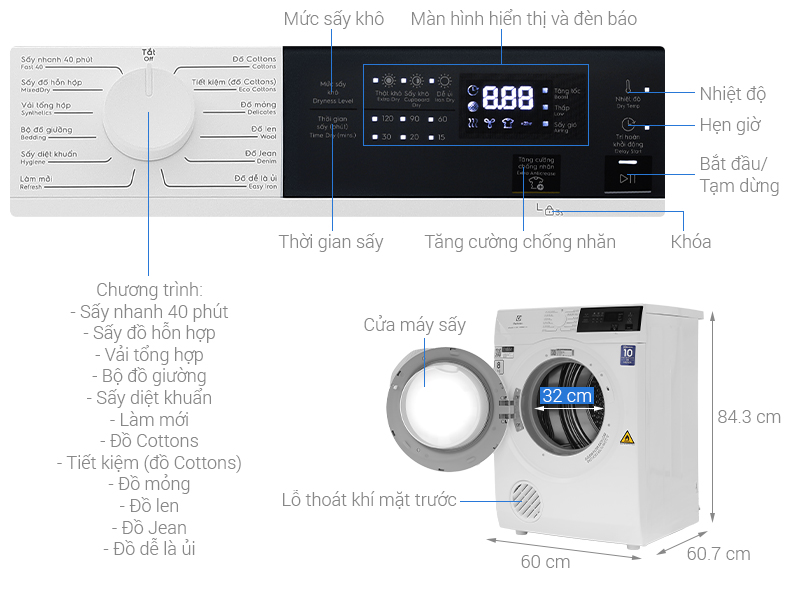 Máy sấy thông hơi Electrolux UltimateCare 8 kg EDV804H3WC