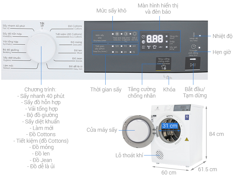 Máy sấy thông hơi Electrolux UltimateCare 9 kg EDV904H3WC