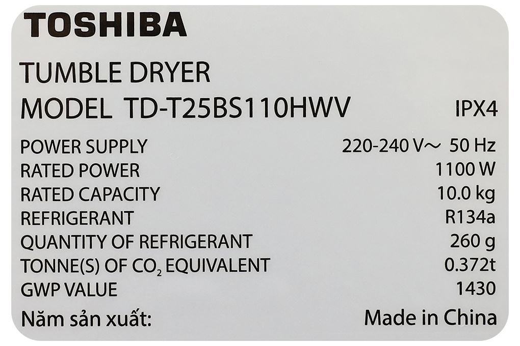 Máy sấy bơm nhiệt Toshiba 10 kg TD-T25BS110HWV(MG) Màu Xám đậm
