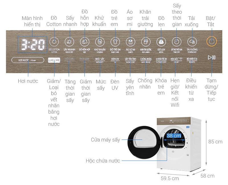 Máy sấy bơm nhiệt Toshiba 8 kg TD-T37BS90HWV(WT)
