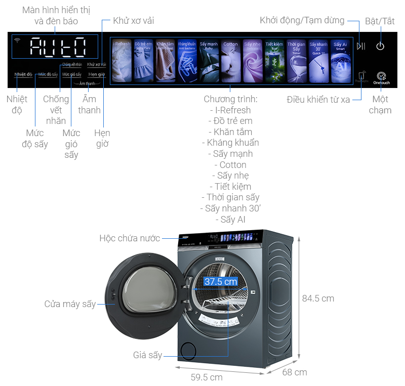 Máy sấy bơm nhiệt Haier 14 kg HD140-AR387GNU1
