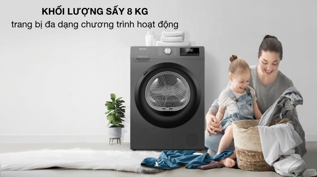 Khối lượng sấy - Máy sấy bơm nhiệt Hisense 8 kg DH80N1T