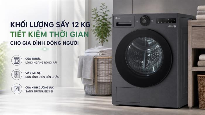 Máy sấy bơm nhiệt LG 12 kg RX12VHP3K Màu Đen