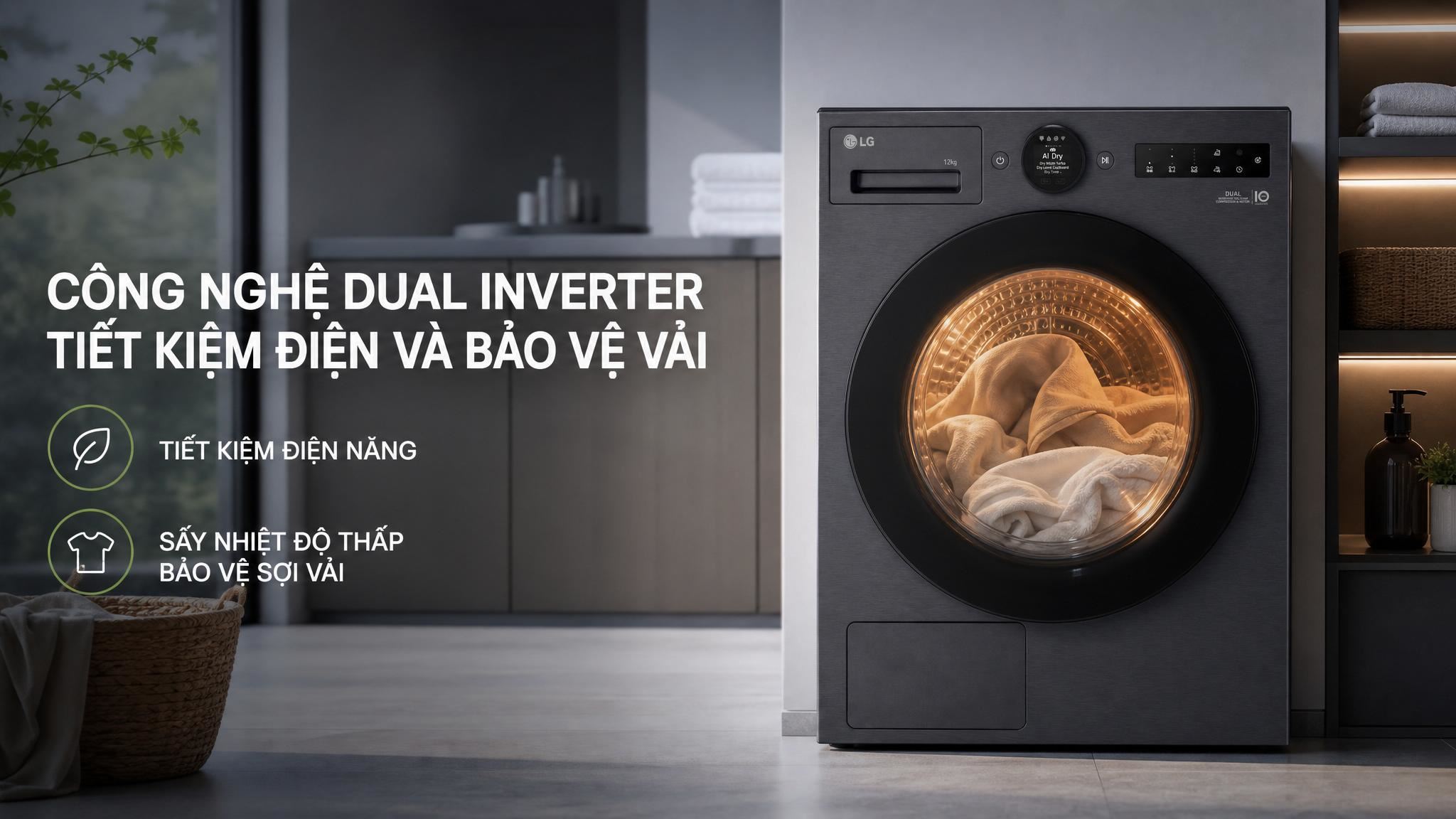 Máy sấy bơm nhiệt LG 12 kg RX12VHP3K Màu Đen
