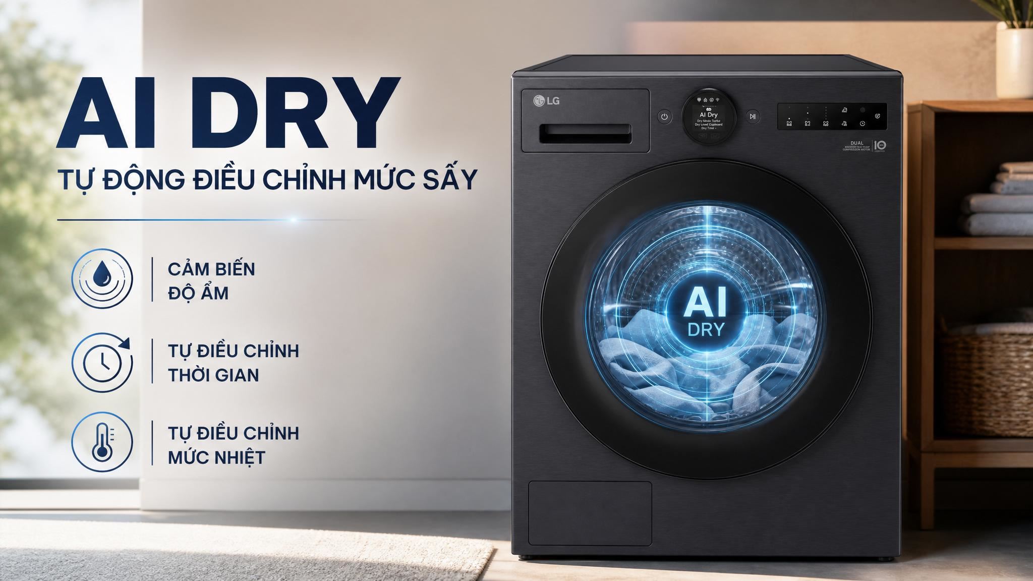 Máy sấy bơm nhiệt LG 12 kg RX12VHP3K Màu Đen