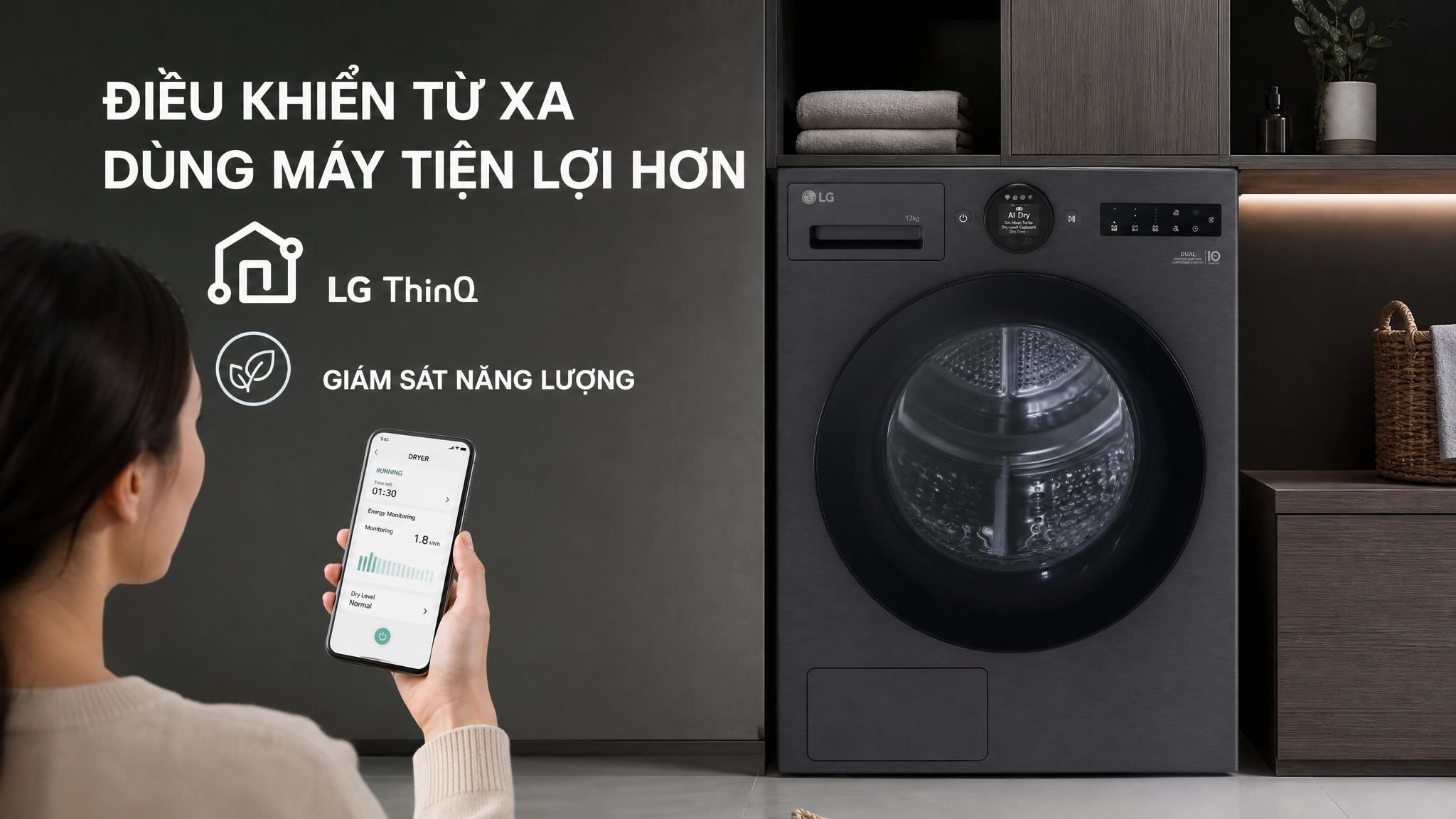 Máy sấy bơm nhiệt LG 12 kg RX12VHP3K Màu Đen