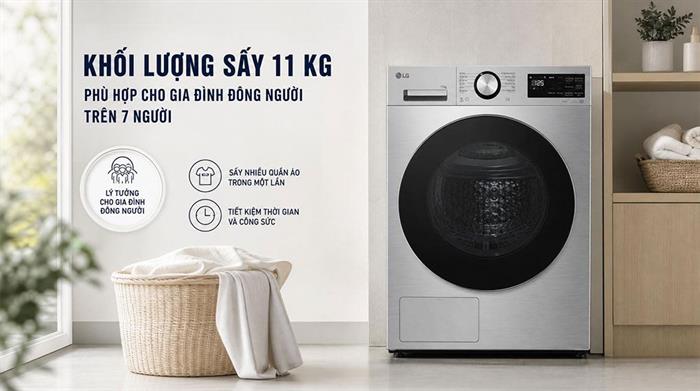 Máy sấy bơm nhiệt LG 11 kg RX11VHP5S Màu Xám