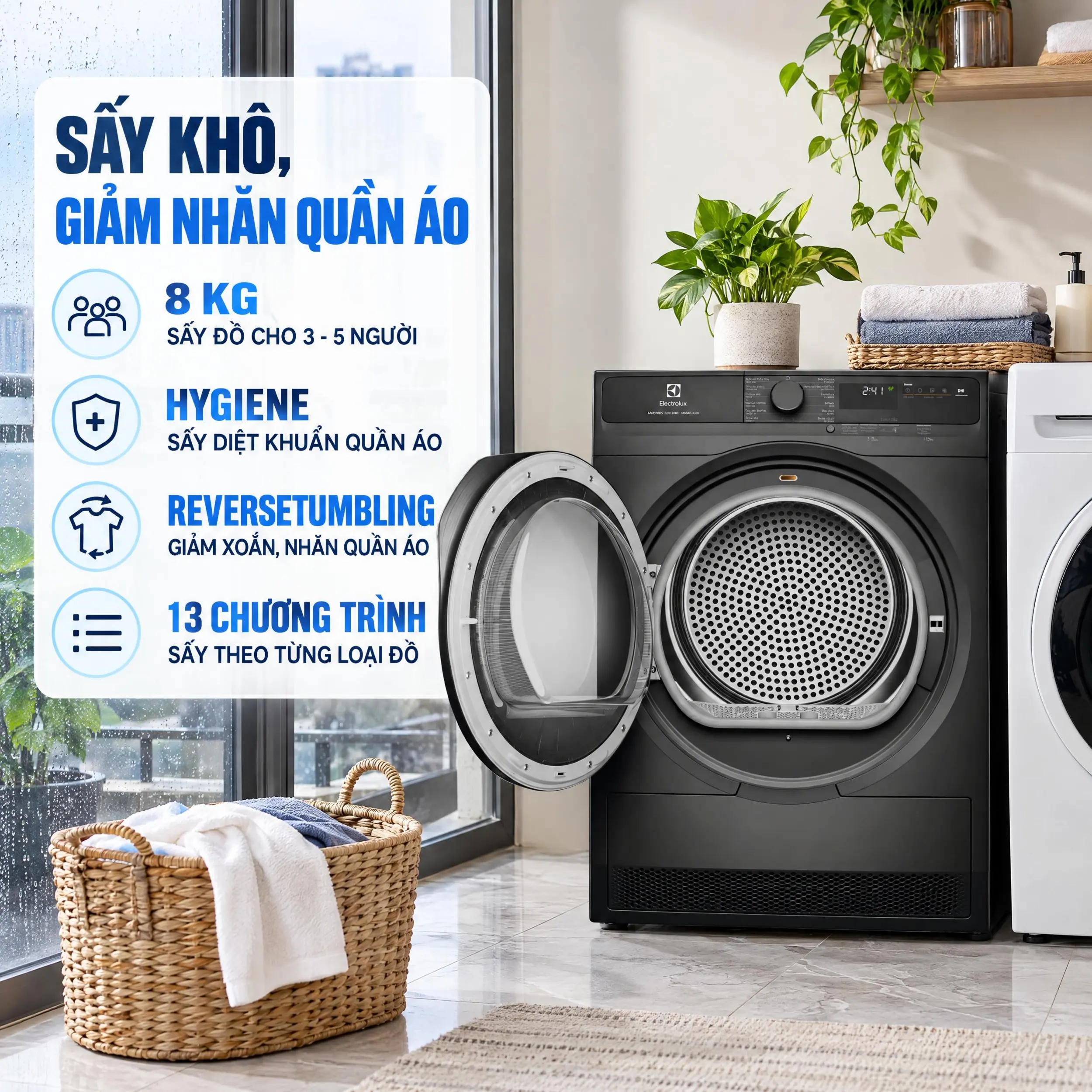 Máy sấy bơm nhiệt Electrolux 8 kg EDH803J5SCR Màu Đen