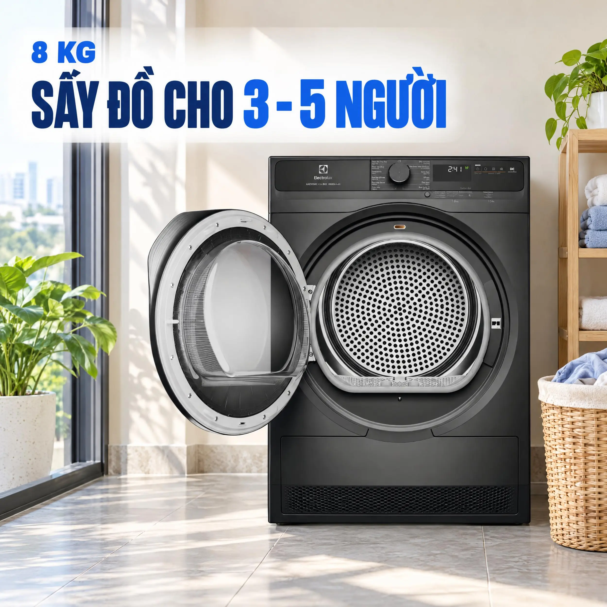 Máy sấy bơm nhiệt Electrolux 8 kg EDH803J5SCR Màu Đen