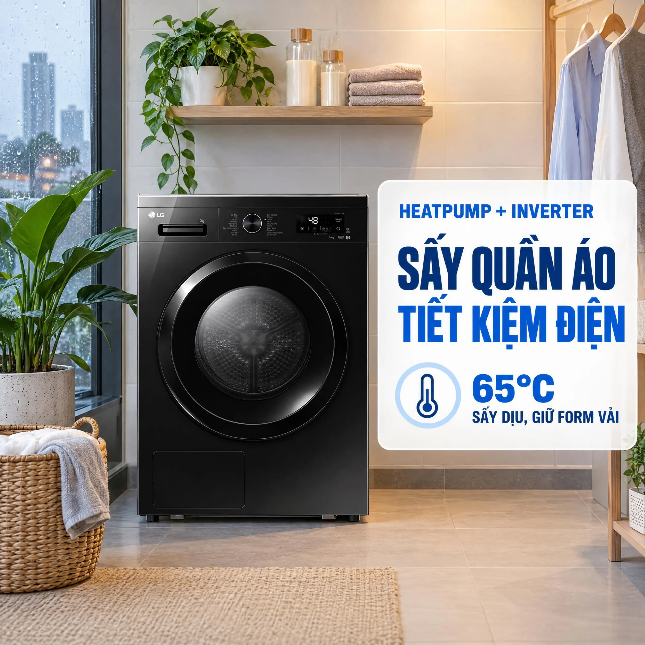 Máy sấy bơm nhiệt LG 9 Kg RB09NHP5O - Tiết kiệm điện
