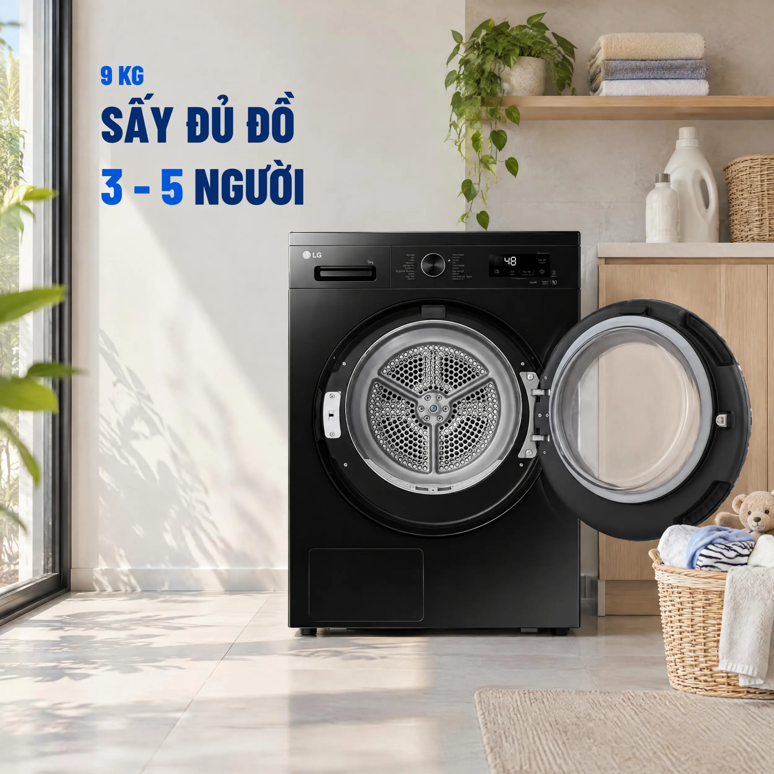 Máy sấy bơm nhiệt LG 9 Kg RB09NHP5O - Khối lượng sấy 9 Kg