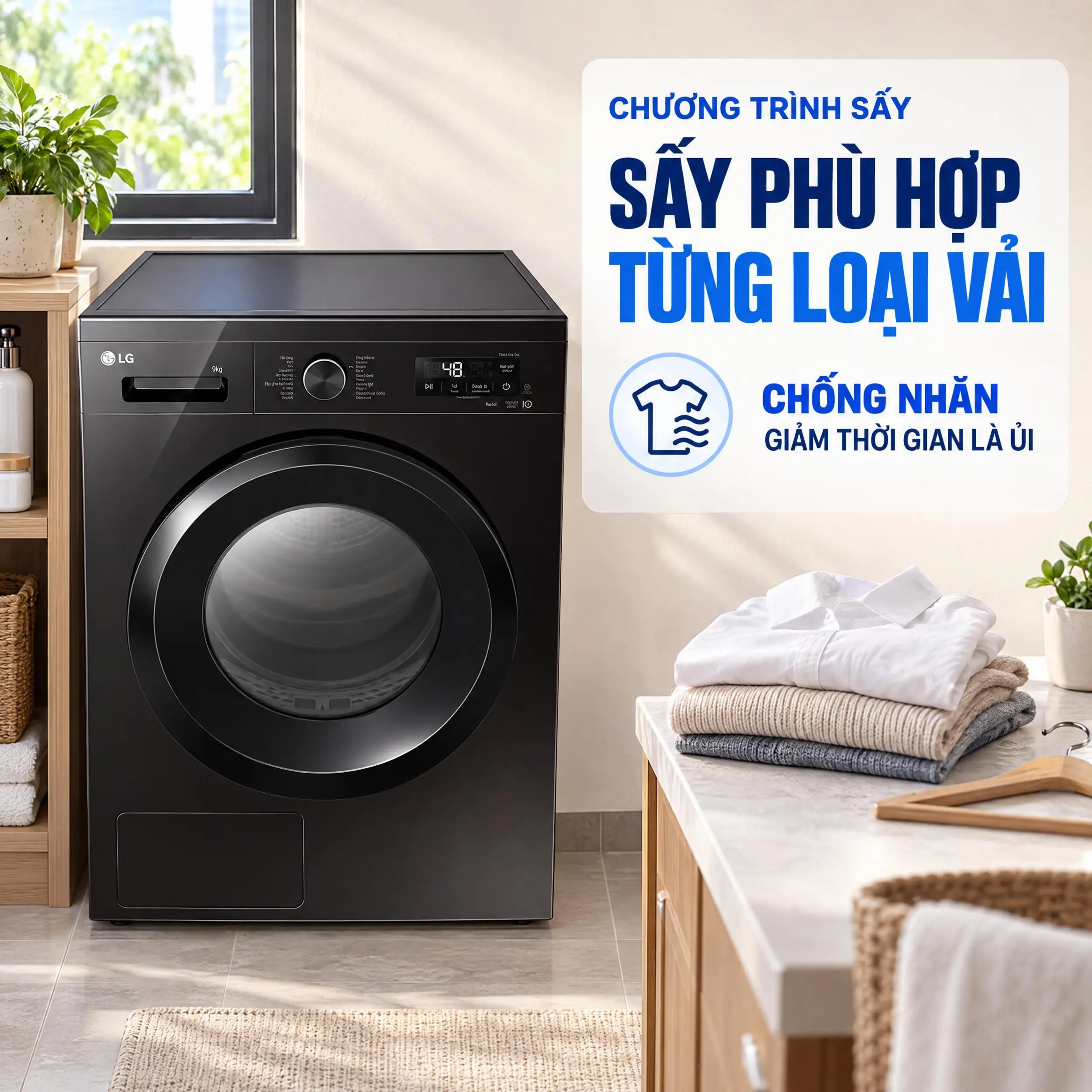 Máy sấy bơm nhiệt LG 9 Kg RB09NHP5O - Nhiều chương trình sấy theo từng loại vải