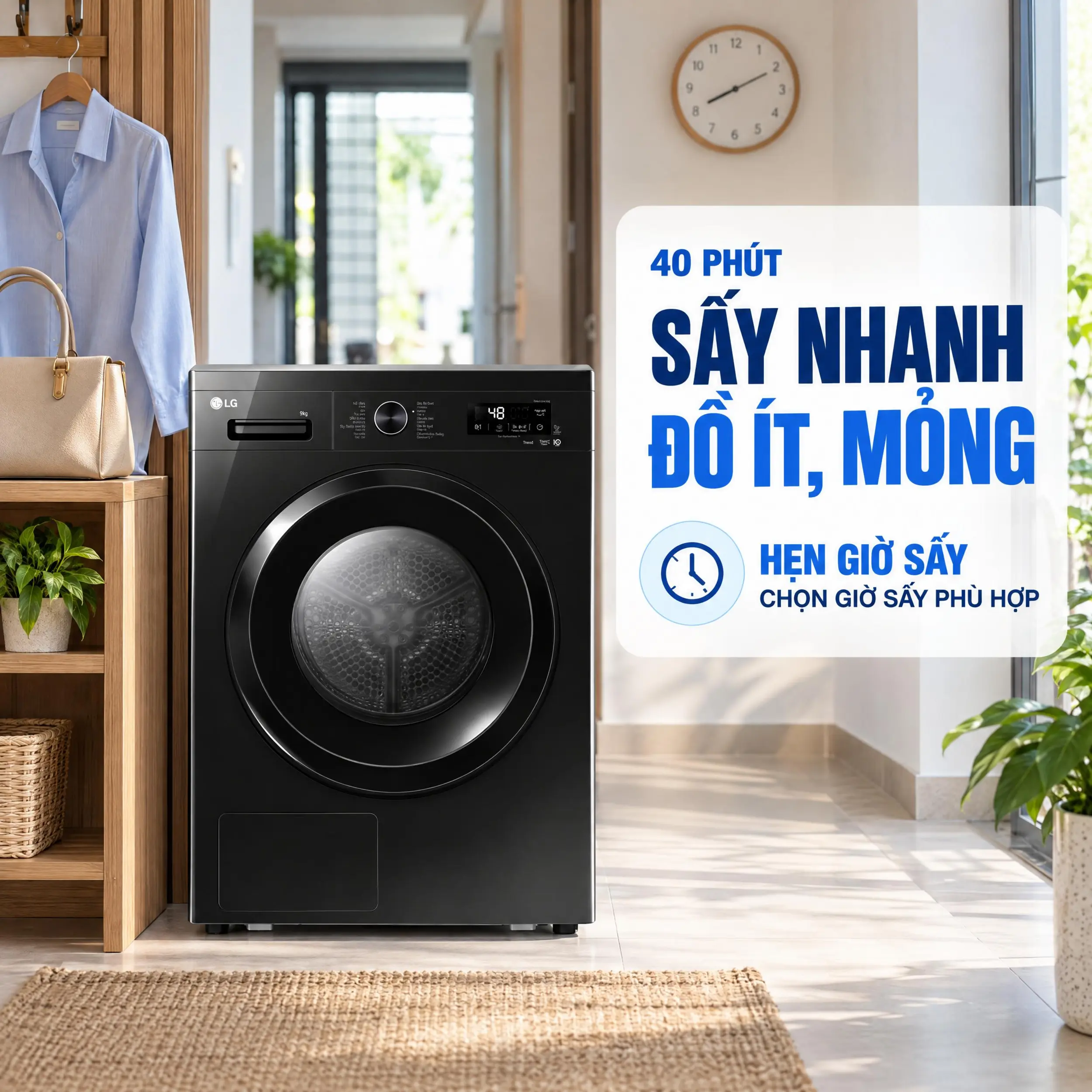 Máy sấy bơm nhiệt LG 9 Kg RB09NHP5O - Chương trình sấy nhanh