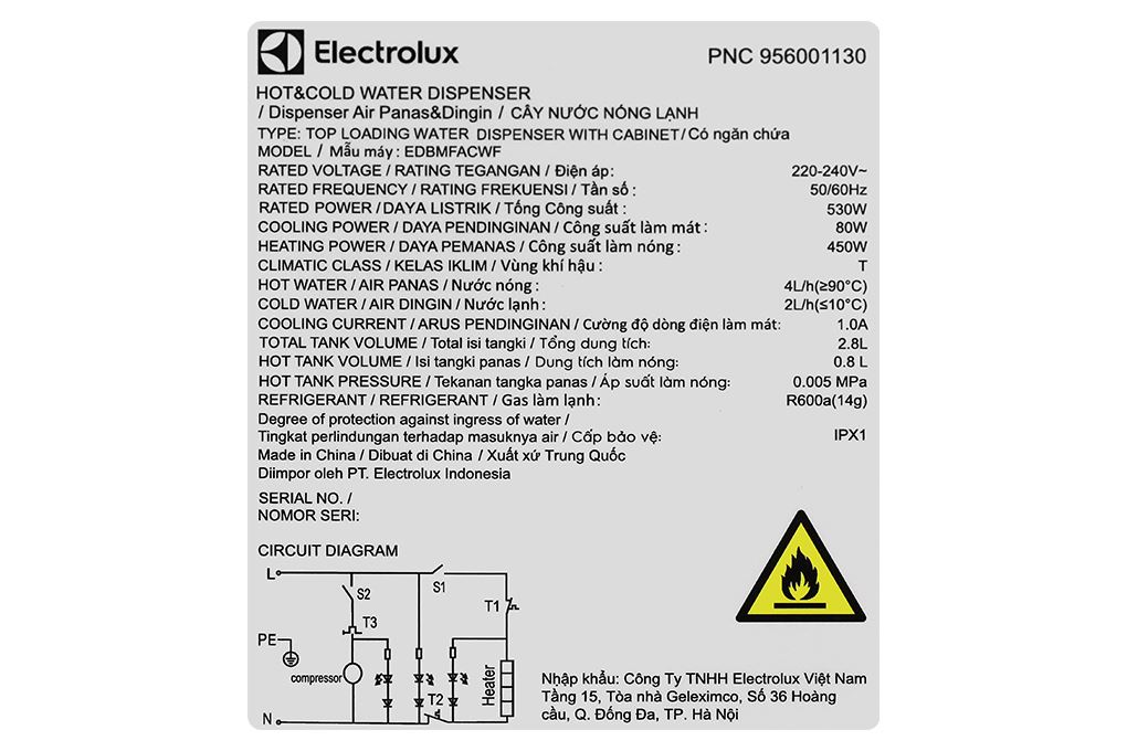 Cây nước nóng lạnh Electrolux EDBMFACWF 530W Màu Trắng