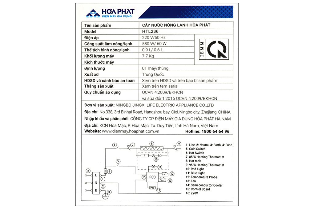 Cây nước nóng lạnh Hòa Phát HTL236 640W Màu Trắng