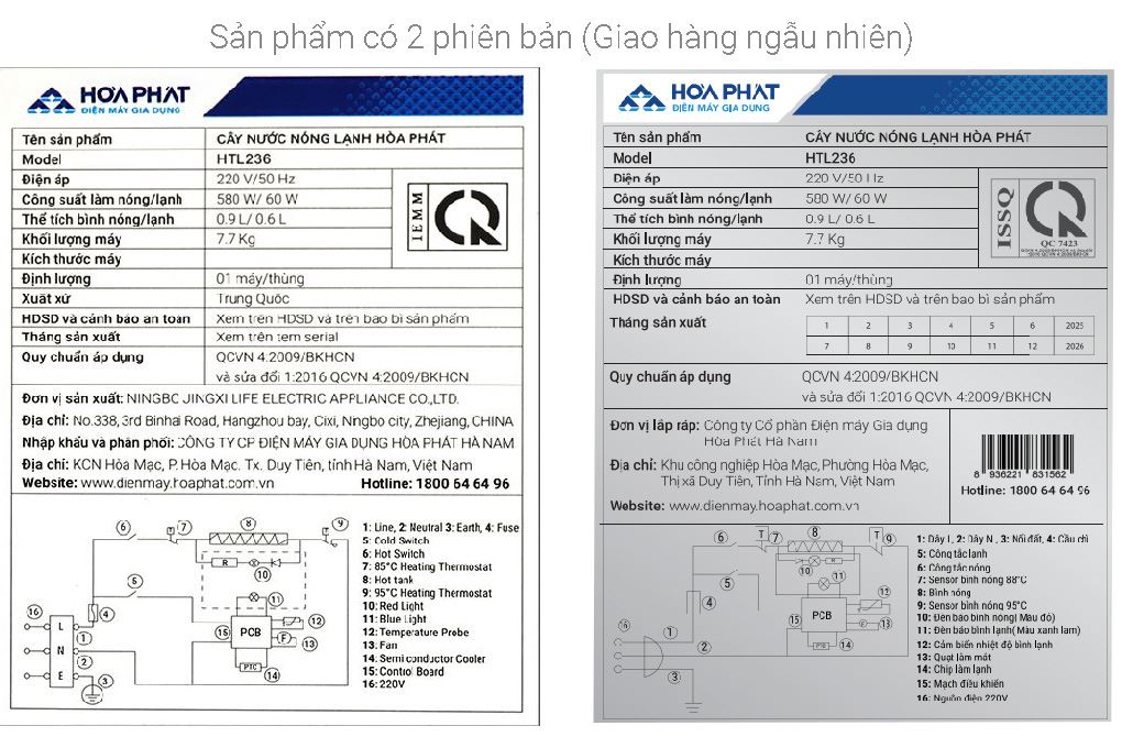 Cây nước nóng lạnh Hòa Phát HTL236 640W Màu Trắng