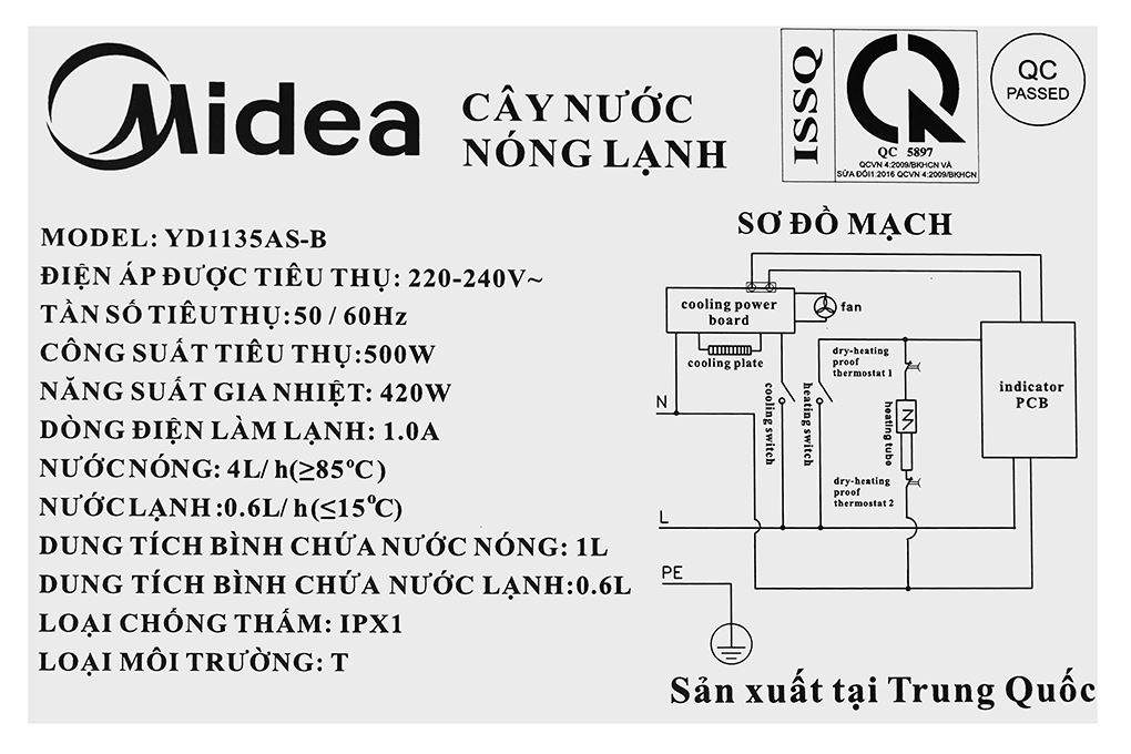 Cây nước nóng lạnh Midea YD1135AS-B 500W Màu Đen