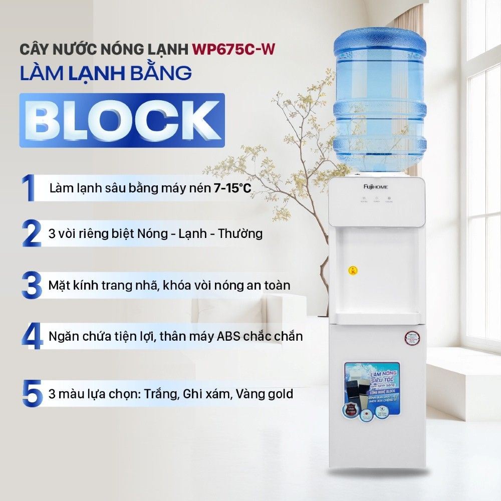 Cây nước nóng lạnh FUJIHOME WD675C-W 590W Màu Trắng