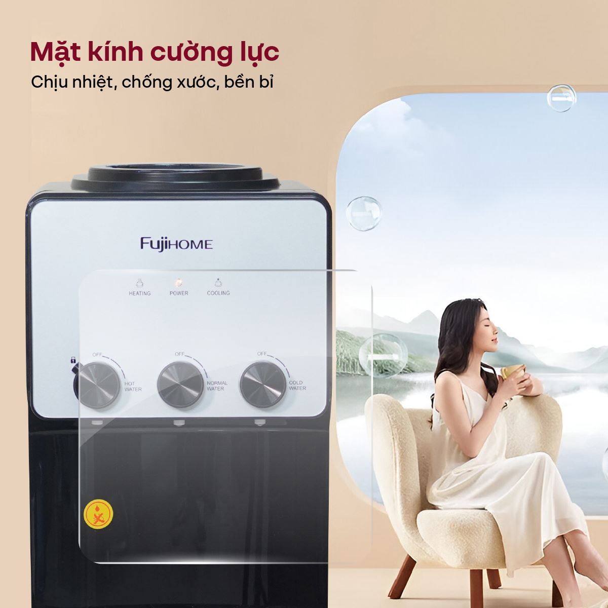 Cây nước nóng lạnh FUJIHOME WD677C 590W Màu Đen