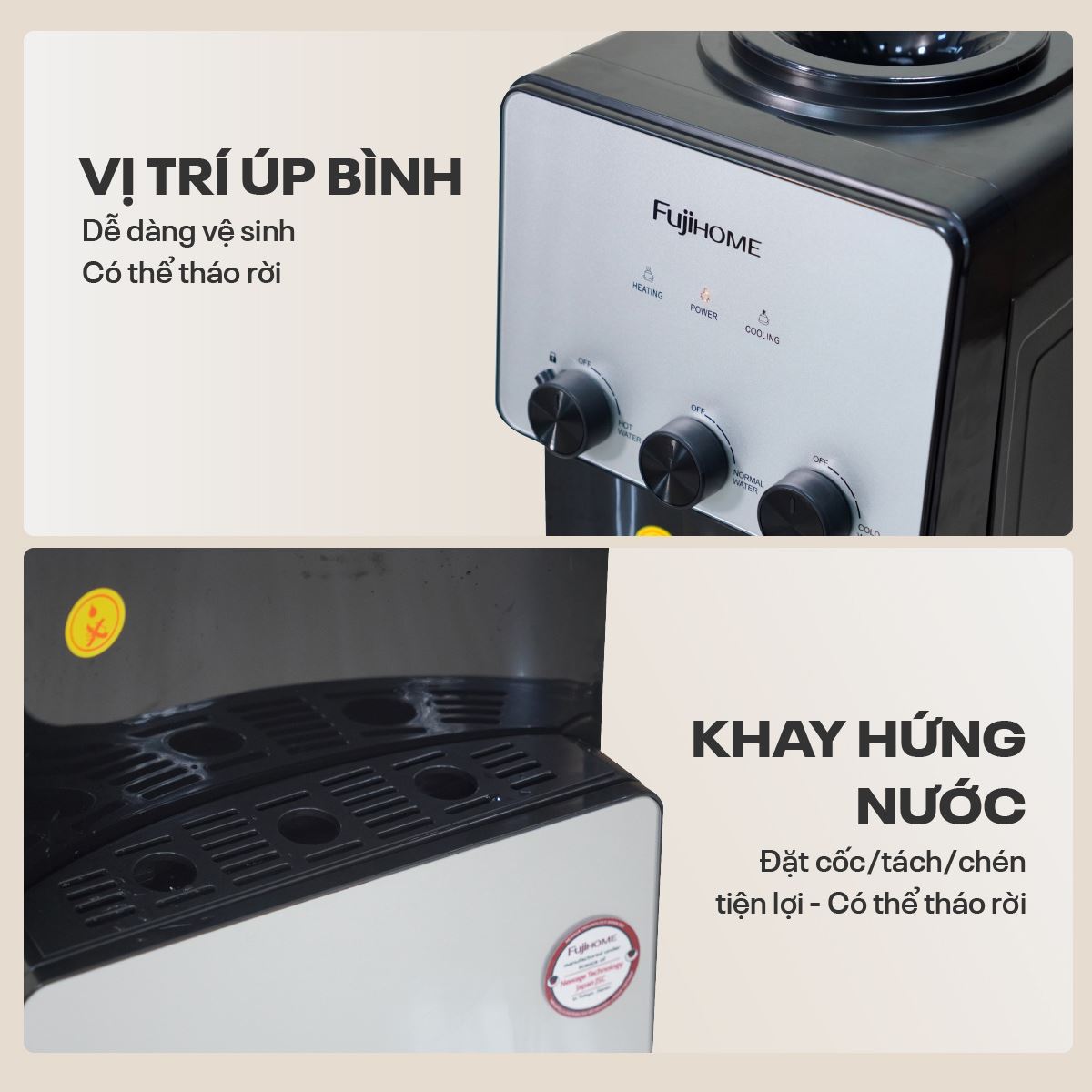 Cây nước nóng lạnh FUJIHOME WD677C 590W Màu Đen