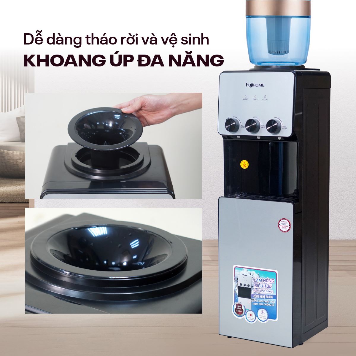 Cây nước nóng lạnh FUJIHOME WD677C 590W Màu Đen