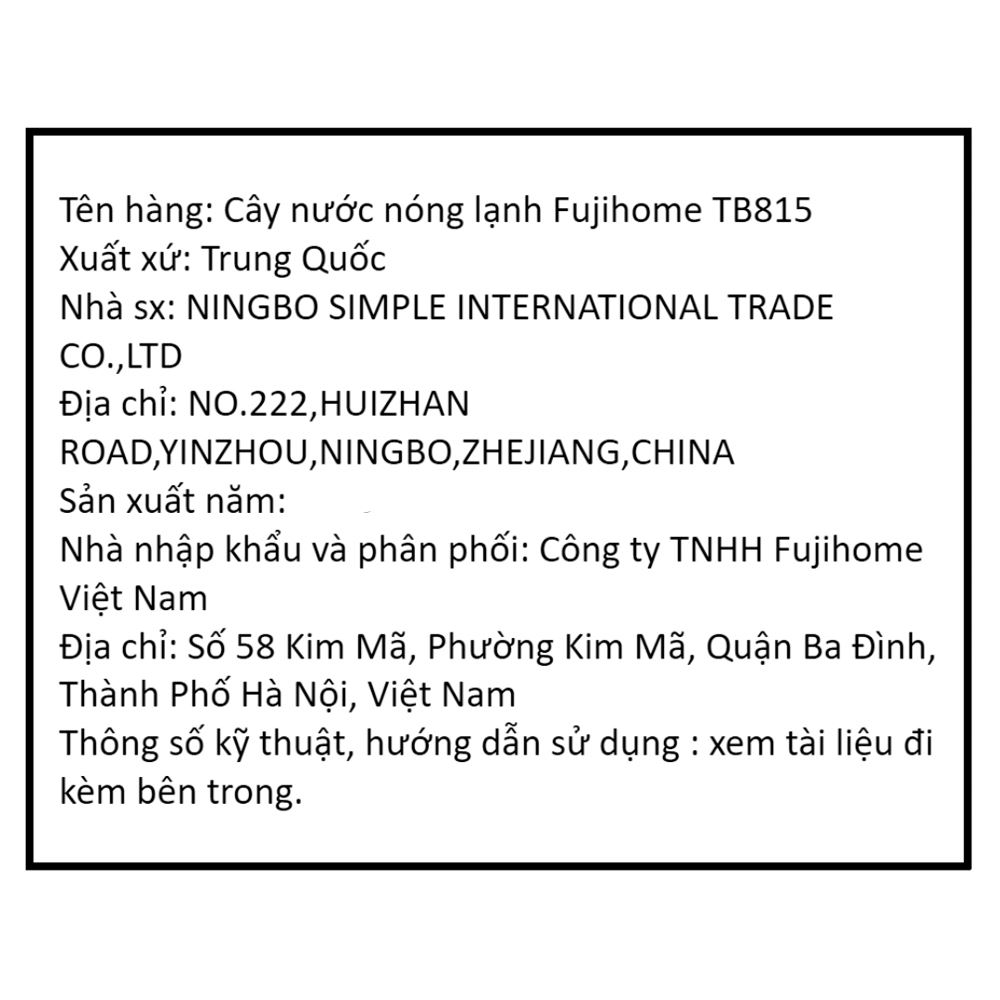 Cây nước nóng lạnh FUJIHOME TB815 1420W Màu Đen